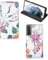 Wallet Bookcase Samsung Galaxy S21 FE Telefoonhoesje Bird Flowers