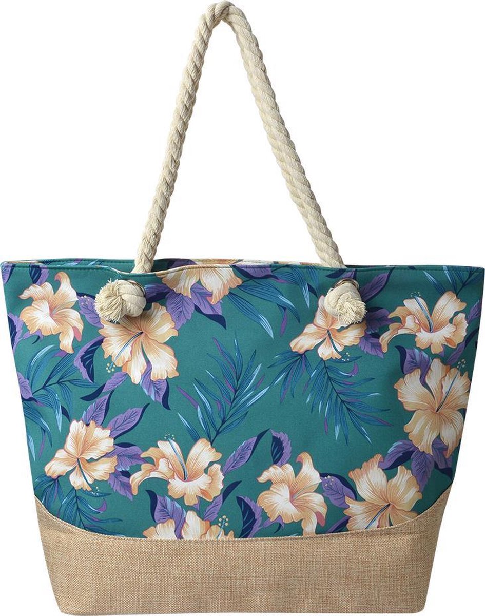 Juleeze Strandtas 50x36 cm Turquoise Synthetisch Bloemen Handtas Dames