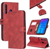 Voor Huawei P40 lite E/Y7p Stiksels Stijl 2-Kleur Koe Textuur Horizontale Flip PU Lederen Case met Houder & Kaartsleuf & Lanyard (Rood)