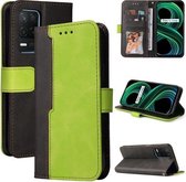 Voor OPPO Realme 8 5G/V13 5G/Q3 5G/Q3i 5G Zakelijke Stiksels-Kleur Horizontale Flip PU Lederen Case met Houder & Kaartsleuven & Fotolijst & Lanyard (Groen)