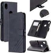 Voor Motorola Moto E6 Stiksels Stijl 2-Kleur Koe Textuur Horizontale Flip PU Lederen Case met Houder & Kaartsleuf & Lanyard (Zwart)