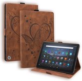 Voor Amazon Fire HD 8 (2020) Love Butterfly Pattern Horizontal Flip Leather Case met houder en slaap- / wekfunctie (bruin)