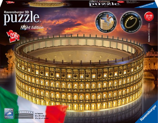Ravensburger Puzzle - 3D-Puzzle - Colosseum i Rom på Natten, 216