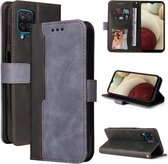 Voor Samsung Galaxy A12 5G/M12/F12 5G Zakelijke Stiksels-Kleur Horizontale Flip PU Lederen Case met Houder & Kaartsleuven & Fotolijst (Grijs)