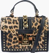 Fashionfanatics® Savona Crossbodytas Zwart/Bruin Panterprint - Studs - Draaisluiting - Dames