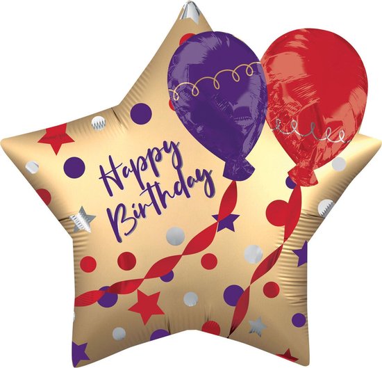 Amscan Folieballon Happy Birthday Ster 71 X 71 Cm Goud/paars