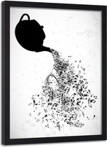 Foto in frame , Theepot met muziek ​, 70x100cm , Zwart wit  , Premium print