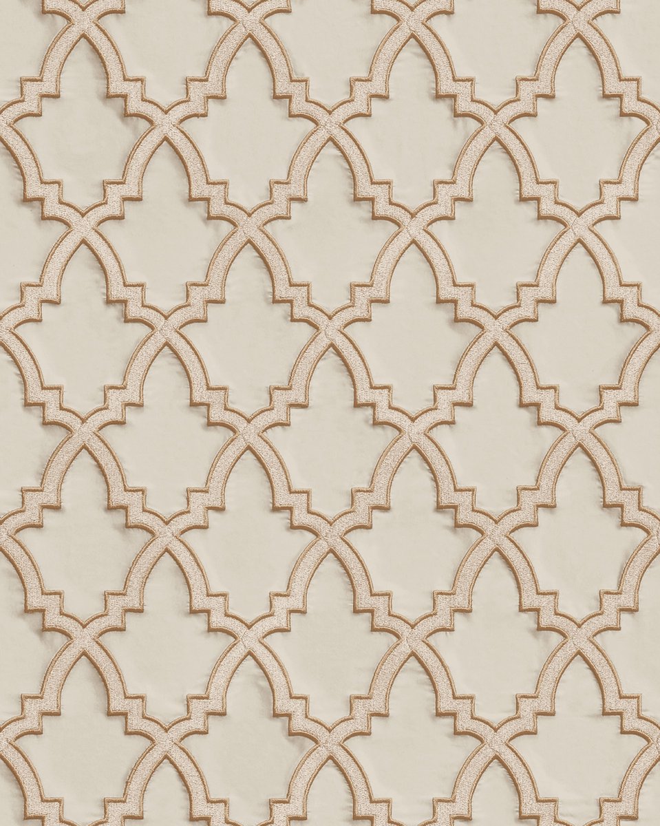 Etnisch behang Profhome DE120023-DI vliesbehang hardvinyl warmdruk in reliëf gestempeld met ornamenten en metalen accenten beige goud 5,33 m2