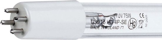 Lighttech T5 lamp UV-C 75Watt / wit voetje= 4 geijke pins (let op: kan niet geretourneerd worden!)