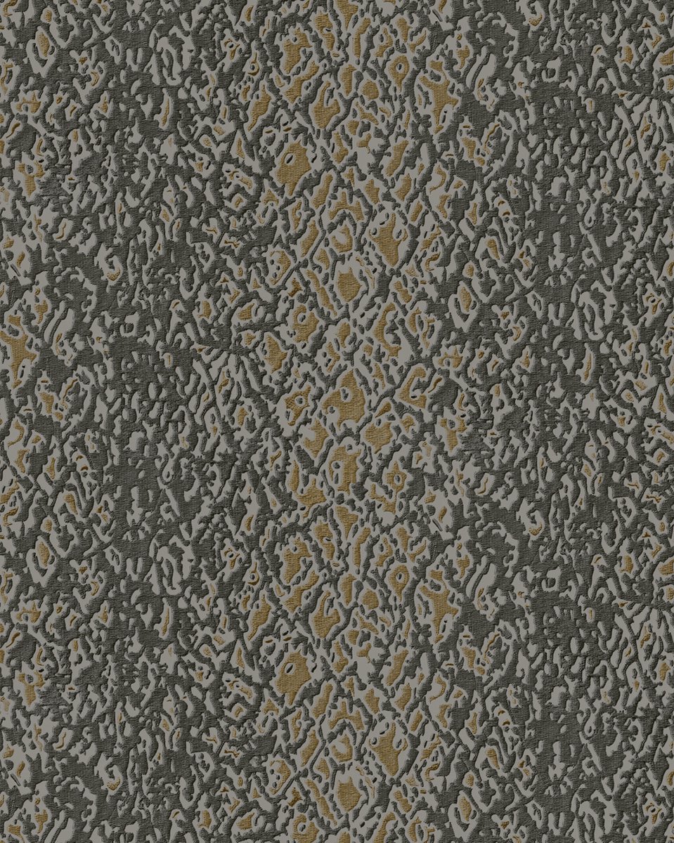 Dieren patroon behang Profhome DE120130-DI vliesbehang hardvinyl warmdruk in reliëf gestempeld met exotisch patroon glanzend bruin grijs goud 5,33 m2