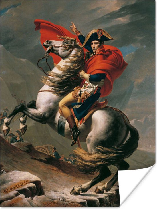 Poster Napoleon steekt de Grote St.-Bernardpas over - Schilderij van Jacques-Louis David