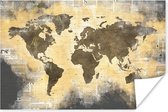 Wanddecoratie - Wereldkaart - Gouden - Krant - 90x60 cm - Poster