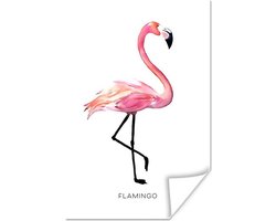 Roze flamingo gemaakt met waterverf op een witte achtergrond 20x30 cm - klein - Foto print op Poster (wanddecoratie woonkamer / slaapkamer)