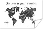 Carte du monde noire avec des rayures et la citation Le monde est à vous à explorer 30x20 cm