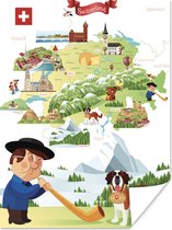 Poster Kaart van Zwitserland met illustraties - 30x40 cm