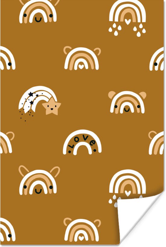 Motif enfant avec des arcs-en-ciel sur fond marron 120x180 cm XXL / Groot format!