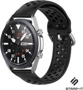 Siliconen Smartwatch bandje - Geschikt voor  Samsung Galaxy Watch 3 - 45mm siliconen bandje met gaatjes - zwart - Strap-it Horlogeband / Polsband / Armband