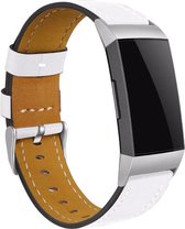 Leer Smartwatch bandje - Geschikt voor  Fitbit Charge 3 bandje leer - wit - Strap-it Horlogeband / Polsband / Armband