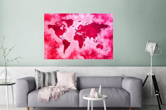 Wereldkaart avec peinture rose vif et fond avec motif texturé 180x120 cm