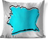 Sierkussens - Kussen - Blauwe illustratie van Ivoorkust met zwarte omlijning - 40x40 cm - Kussen van katoen