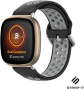 Siliconen Smartwatch bandje - Geschikt voor  Fitbit Sense sport band - zwart/grijs - Maat: L - Strap-it Horlogeband / Polsband / Armband