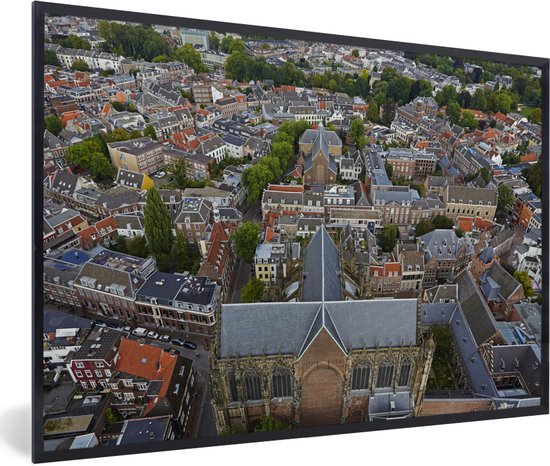 Photo en cadre - La Tour Dom à Utrecht vue de l'air cadre photo noir 90x60 cm - Affiche sous cadre (Décoration murale salon / chambre)