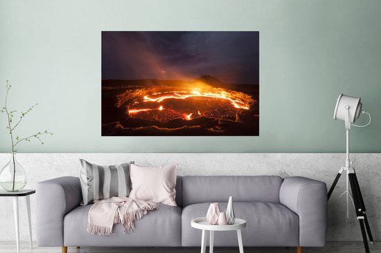 Poster Lac de lave après une éruption volcanique en Ethiopie 180x120 cm - Tirage photo sur Poster (décoration murale salon / chambre) / Poster Catastrophes naturelles XXL / Groot format!