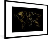Fotolijst incl. Poster - Gouden wereldkaart op een zwarte achtergrond - 120x80 cm - Posterlijst