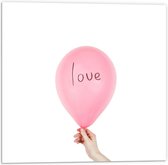 Forex - ''love'' op Roze Ballon - 50x50cm Foto op Forex