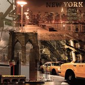 Tuinposter - Stad / New-York - Collage in beige / wit / zwart / bruin - 120 x 120 cm.