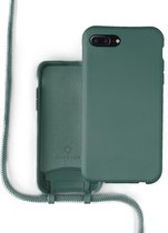 Coverzs Silicone case met koord - Telefoonhoesje met koord - Backcover hoesje met koord - touwtje - geschikt voor Apple iPhone 7/8 Plus - donkergroen