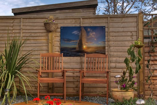 Sunrise over the célèbre Geysir in Iceland Garden poster 60x40 cm - small - Toile de jardin / Toile d'extérieur / Peintures d'extérieur (décoration de jardin)