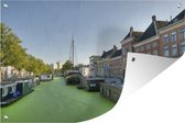 Tuinposter - Tuindoek - Tuinposters buiten - Groningen - Grachtenpand - Water - 120x80 cm - Tuin