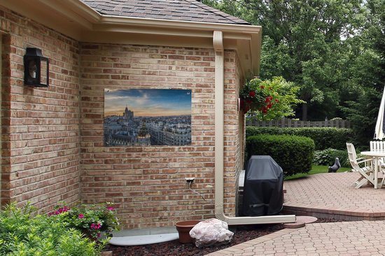 Posters de jardin en dehors de Madrid et de la Gran Vía au coucher du soleil - 90x60 cm - Toile de jardin - Affiche extérieure