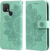 Voor OPPO A15/A15s 7-bloemblaadje Bloemen Embossing Patroon Horizontale Flip PU Lederen Case met Houder & Kaartsleuven & Portemonnee & Fotolijst (Groen)