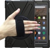 Voor Amazon Kindle Fire HD10 2019 Schokbestendig Kleurrijk Siliconen + PC Beschermhoes met Houder & Handriem & Schouderriem (Zwart)
