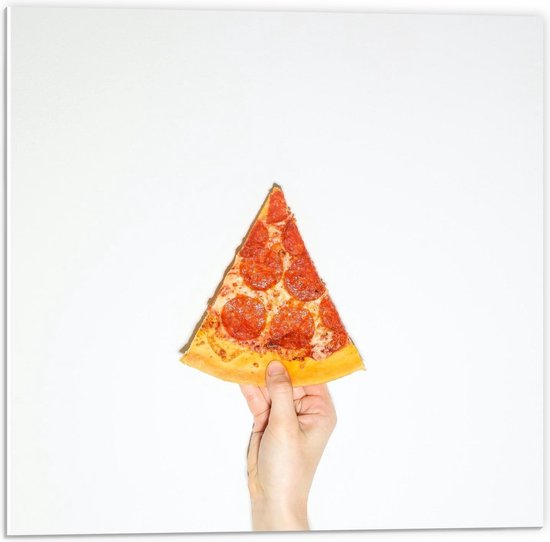 Forex - Pizzastuk op Witte Achtergrond - 50x50cm Foto op Forex