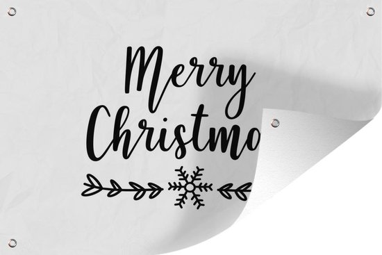 Tuindecoratie Kerst quote "Merry Christmas" tegen een witte achtergrond - 60x40 cm - Tuinposter - Tuindoek - Buitenposter