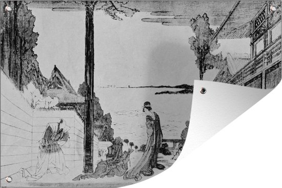 Décoration de jardin Scène d'illustration japonaise tirée d'une pièce de théâtre de Katsushika Hokusai - 60x40 cm - Affiche de jardin - Toile de jardin - Affiche d'extérieur