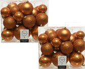 52x stuks kunststof kerstballen cognac bruin (amber) 6-8-10 cm - Onbreekbare plastic kerstballen