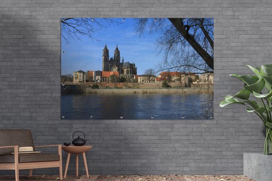 Blue sky over Magdeburg in Germany Poster de jardin 180x120 cm - Toile de jardin / Toile d'extérieur / Peintures d'extérieur (décoration de jardin) XXL / Groot format!