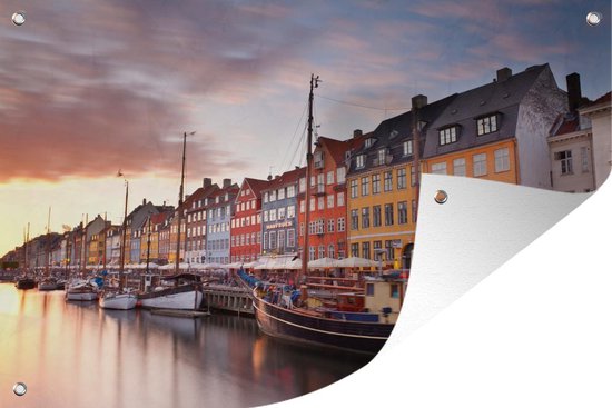 Muurdecoratie Kopenhagen - Zonsondergang - Huizen - 180x120 cm - Tuinposter - Tuindoek - Buitenposter