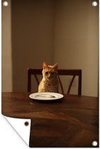 Chat Oranje assis à la table de nourriture affiche de jardin toile en vrac 80x120 cm - toile de jardin / toile d'extérieur / Peintures pour l'extérieur (décoration de jardin)