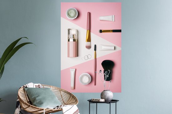 Sticker Muursticker Flat lay Beauty - Maquillage - 60x90 cm - film adhésif autocollant - sticker mural repositionnable