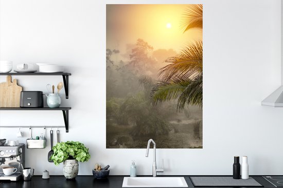 Sticker Muursticker Palmier - Paysage avec brouillard et palmiers - 80x120 cm - feuille autocollante - sticker mural repositionnable