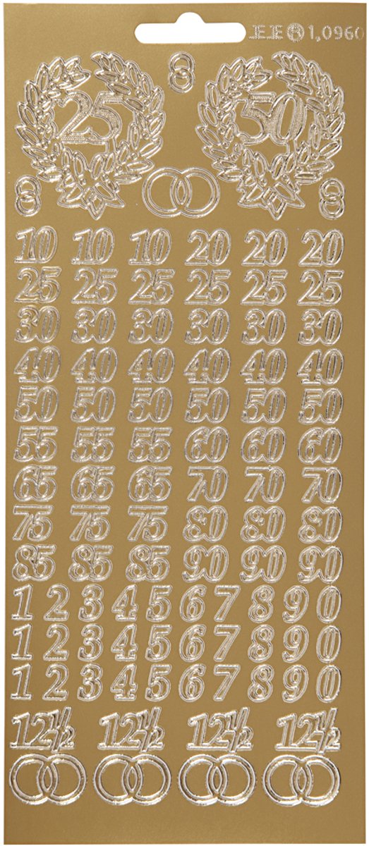 Stickers, jubileum, vel 10x23 cm, goud, 1 vel