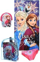 Disney Frozen zomer kado set - Strandlaken(70x140cm) + cap + bikinibroekje maat 116 (6 jaar) + GRATIS tas - roze