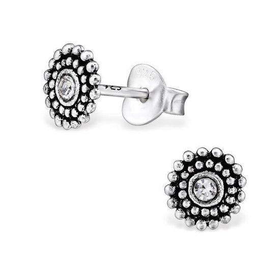 Aramat jewels ® - Zilveren bali oorbellen rond 925 zilver geoxideerd kristal 6mm
