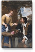 Schilderij - De vermoeide reiziger - Jan Havicksz Steen - 19,5 x 30 cm - Niet van echt te onderscheiden handgelakt schilderijtje op hout - Mooier dan een print op canvas.