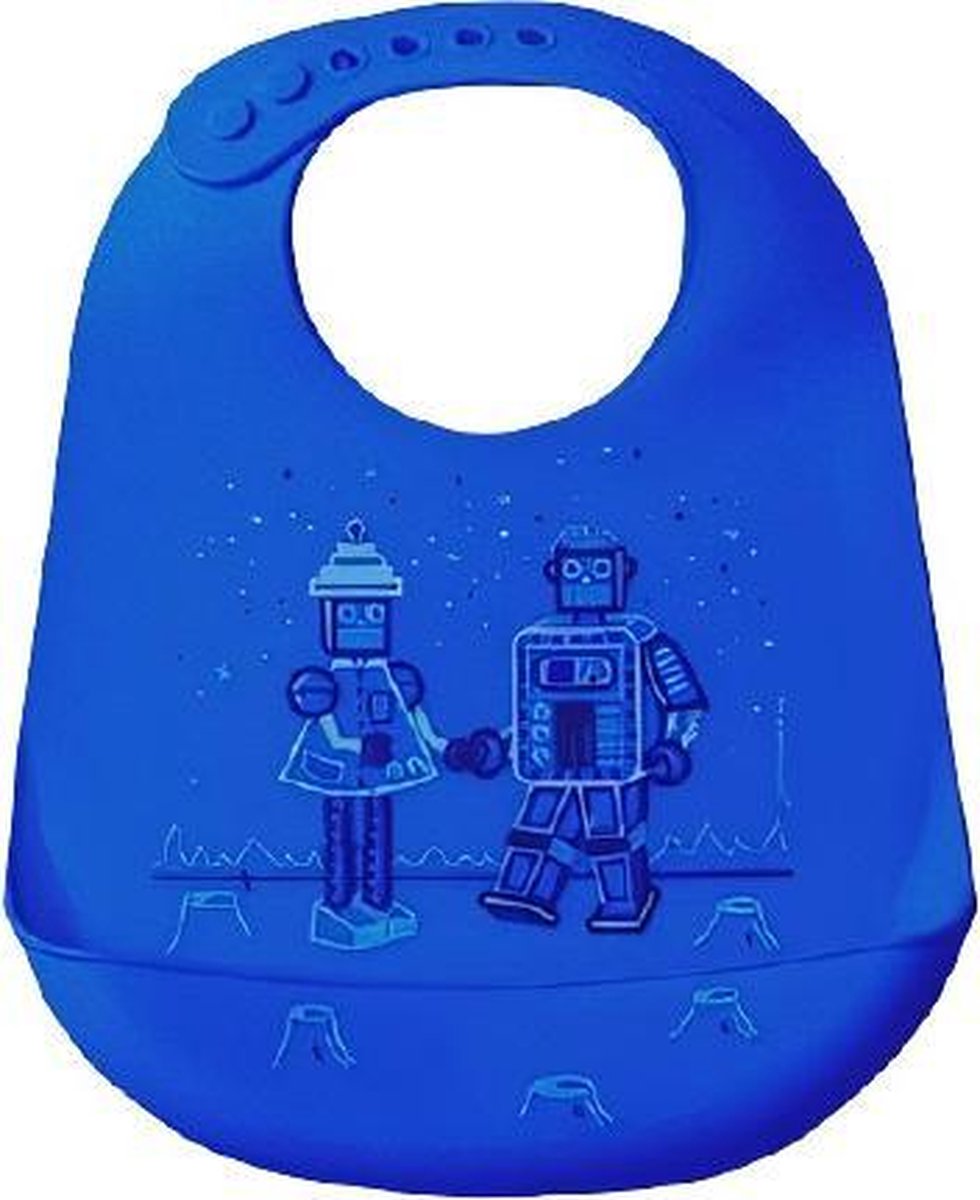 Modern Twist Robot Love Slabbetje met Opvangbakje - Electric Blue